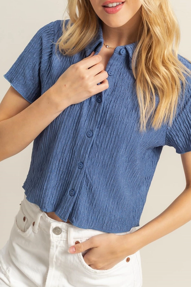 Women's Textured SS Knit in D. Blue