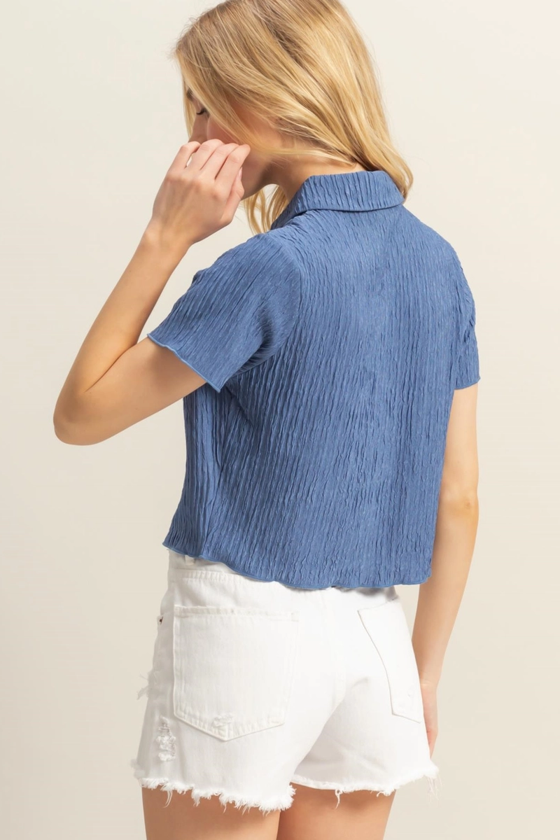 Women's Textured SS Knit in D. Blue