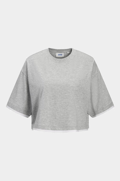 Women's JJXX Andrea Contrast Tee in Light Grey Melange
