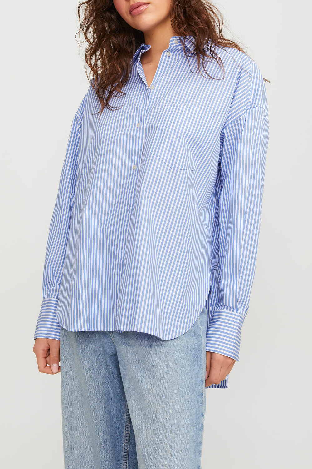 Jamie Relaxed Poplin Shirt in Navy Blazer Stripes