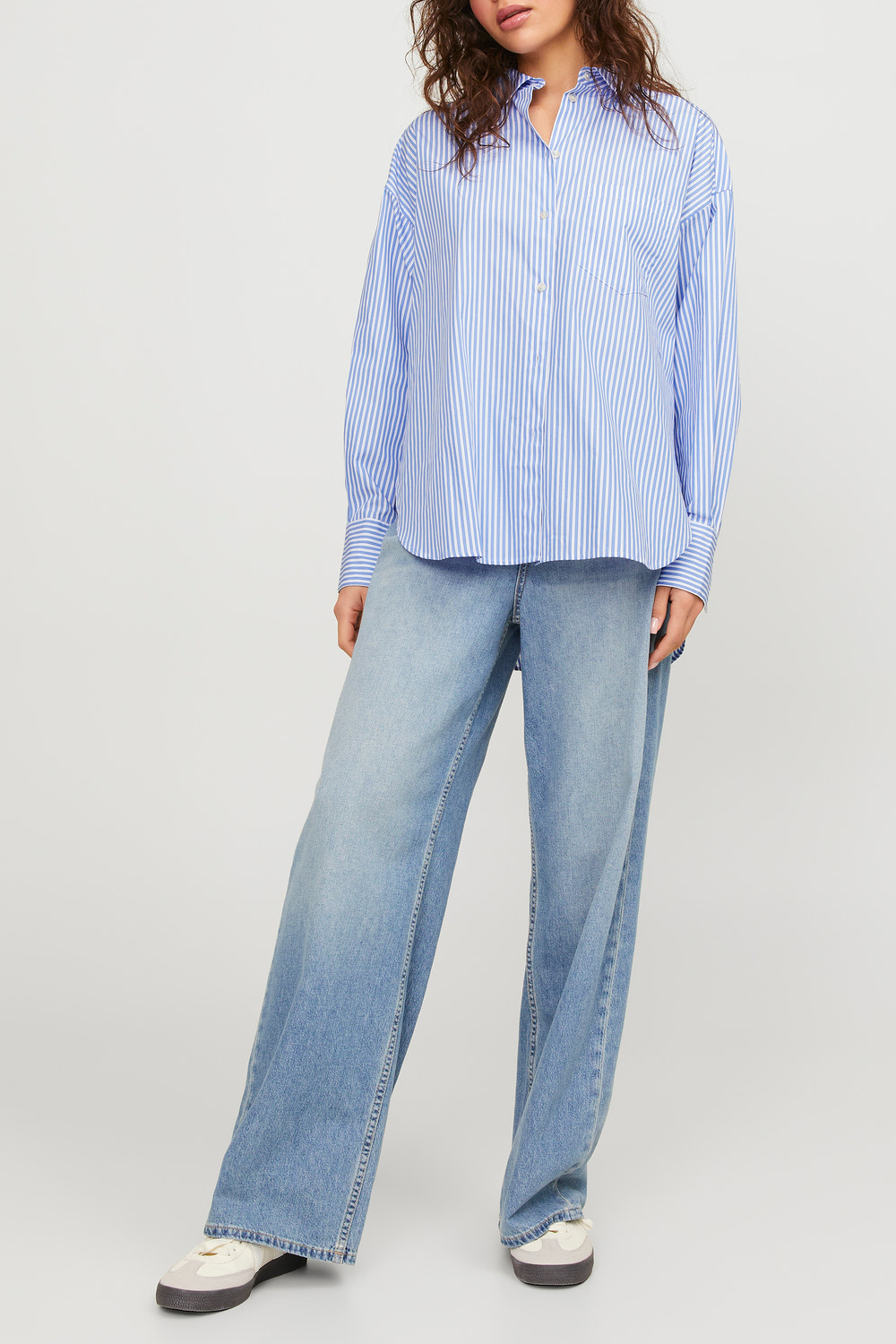 Jamie Relaxed Poplin Shirt in Navy Blazer Stripes