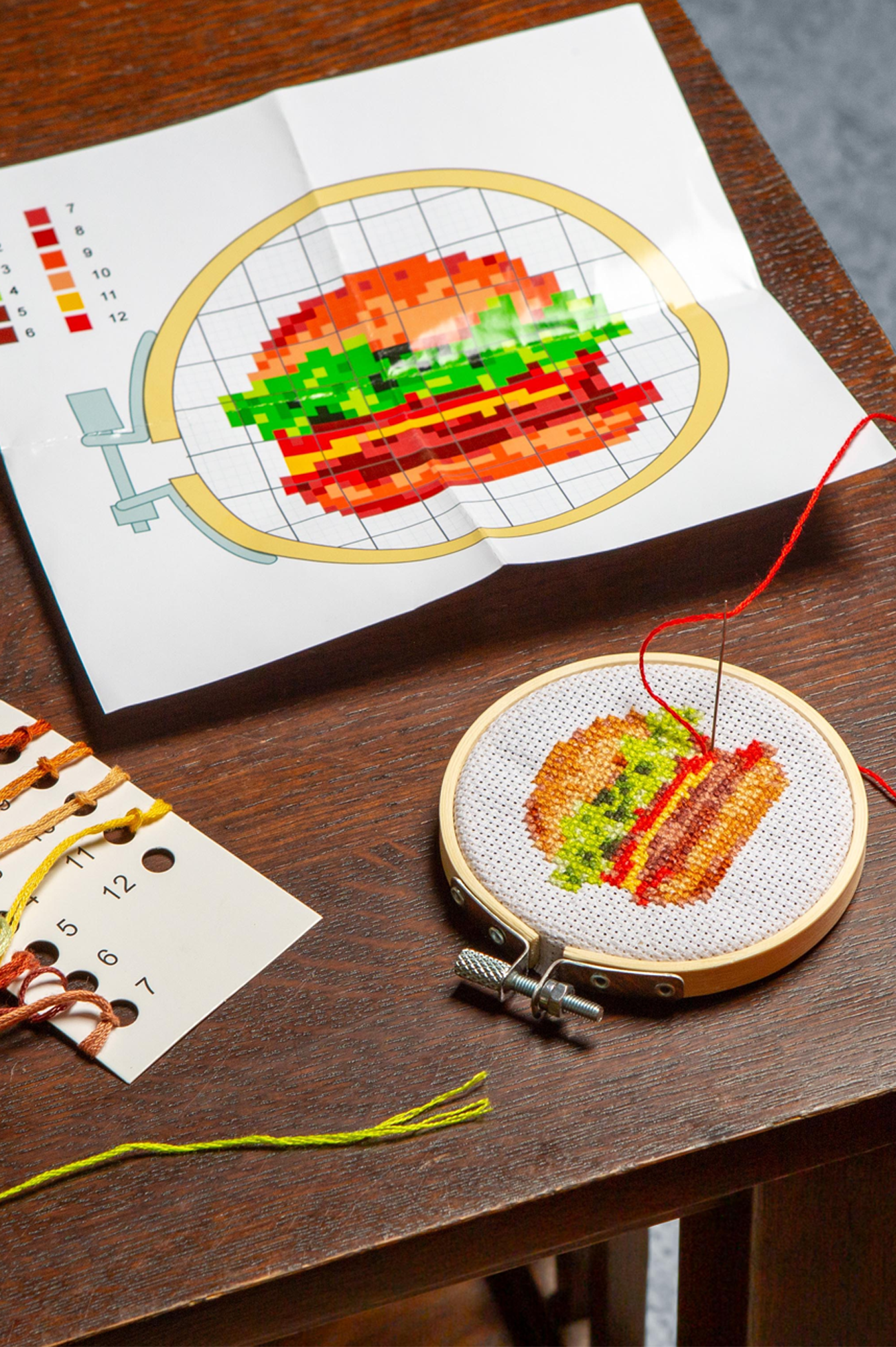 Kikkerland Mini Cross Stitch Burger Embroidery Kit