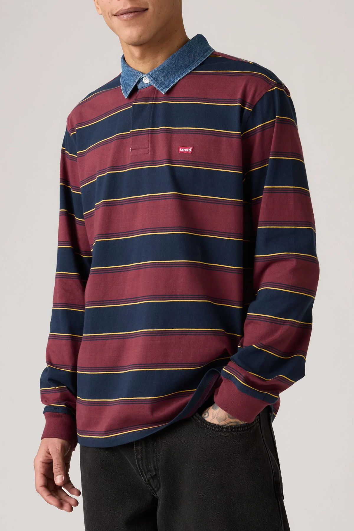 Men's Levi's Classic LS Rugby in Indigo Stripe
