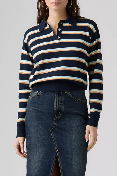 Women's Levi's Super Soft L/S Polo in Navy Jade Stripe