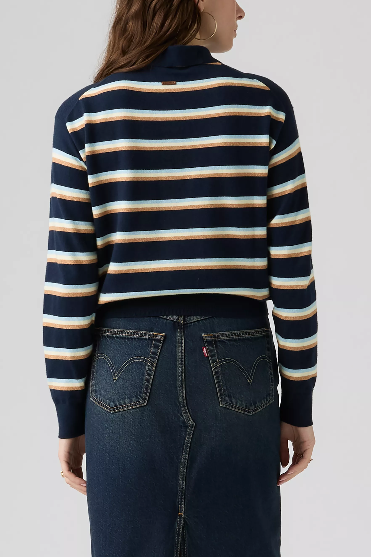 Women's Levi's Super Soft L/S Polo in Navy Jade Stripe