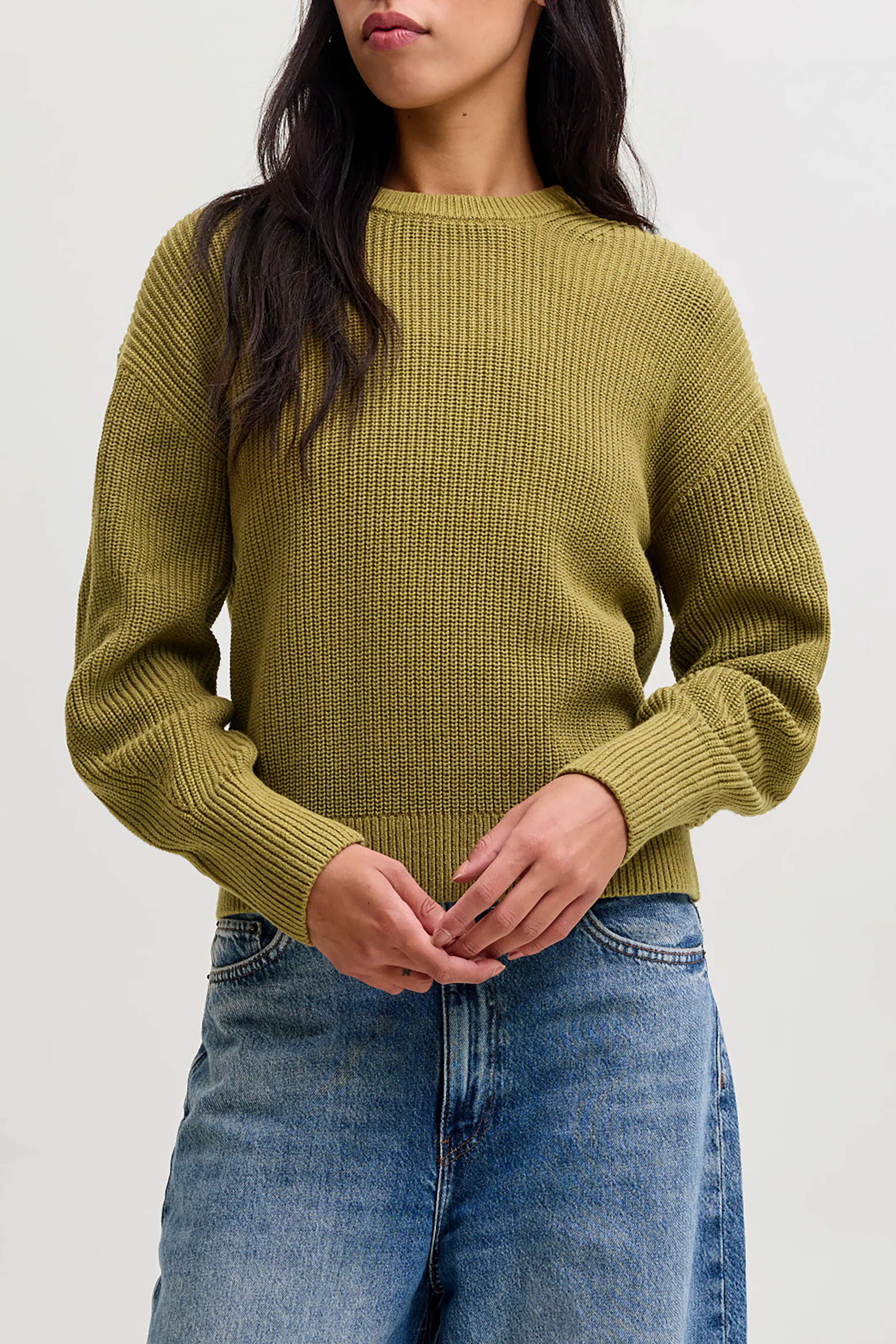 Mila Knit Crew in Green Moss