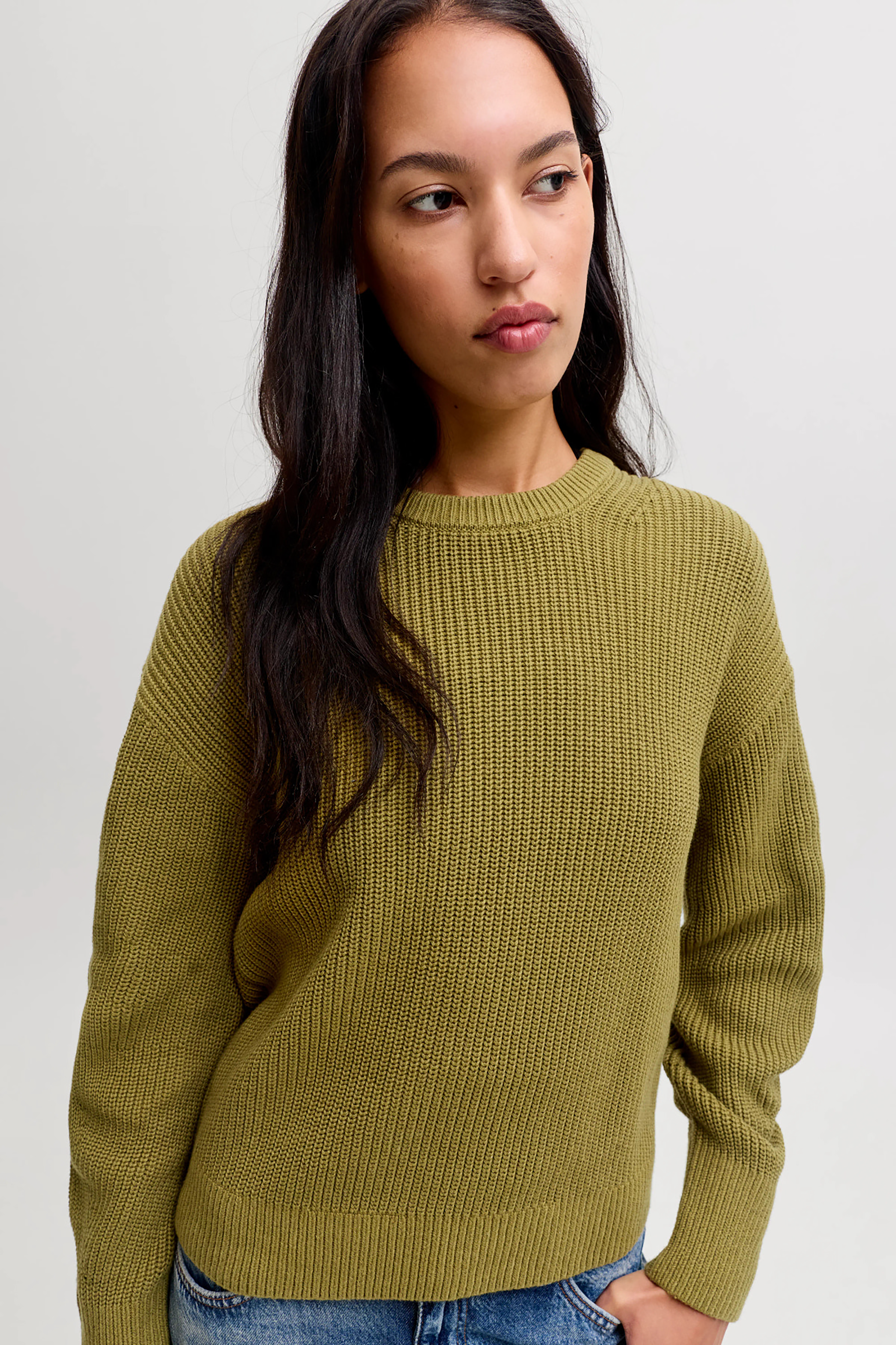 Mila Knit Crew in Green Moss