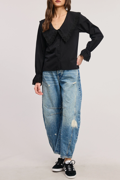 Women's Oversize Bib Collar Blouse in Black