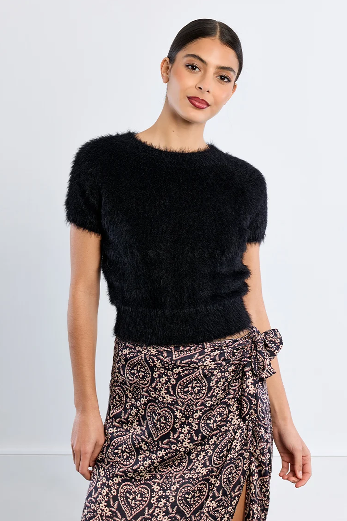 Women's Molly Bracken Fluffy Knit Tee in Black