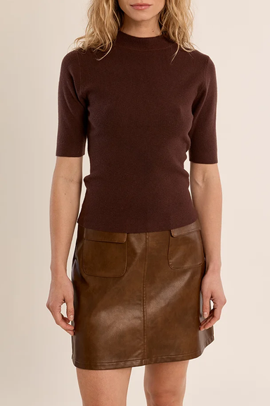 Women's Molly Bracken High Neck SS Knit in Chocolate