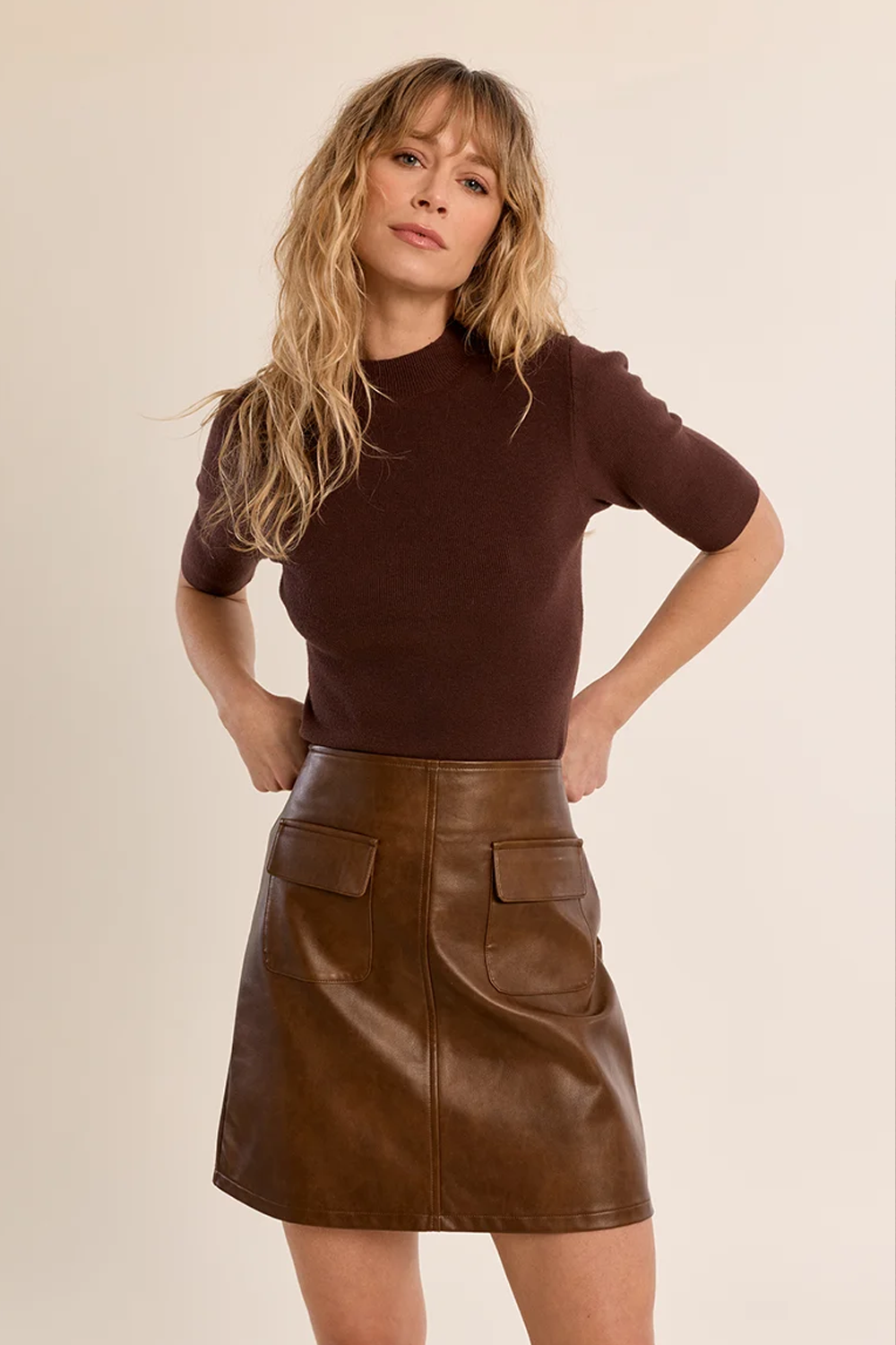Women's Molly Bracken High Neck SS Knit in Chocolate