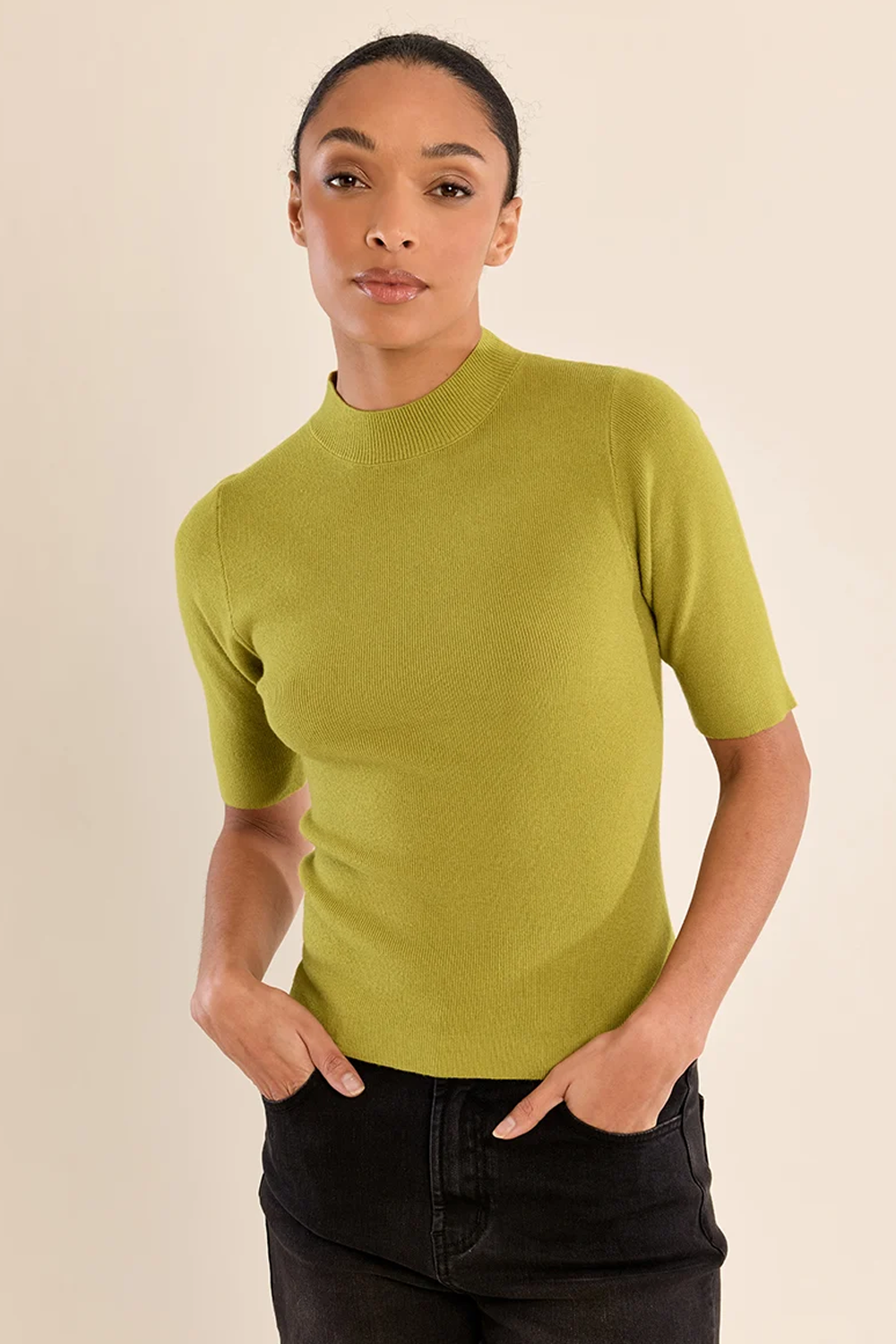 Women's Molly Bracken High Neck SS Knit in Olive