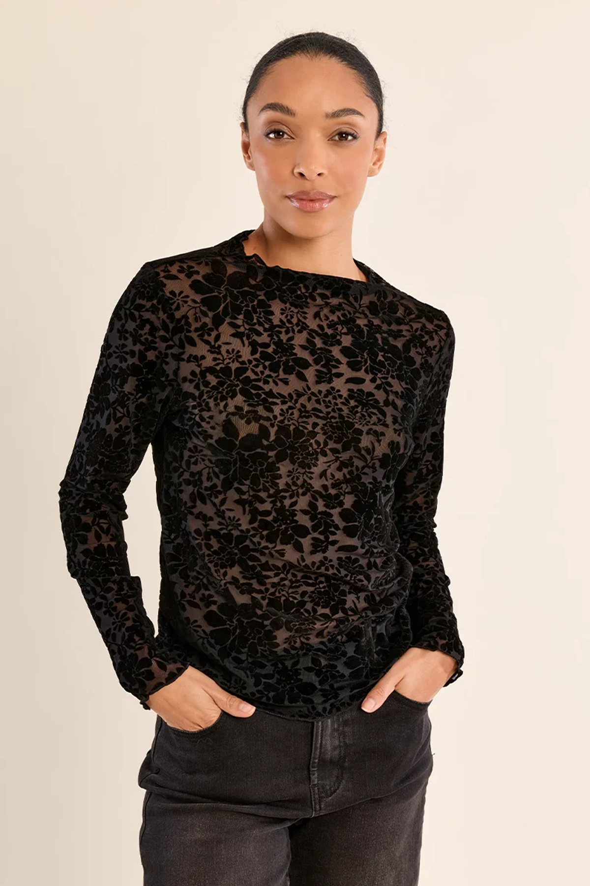 Women's Molly Bracken Owens Velvet Flock LS Top