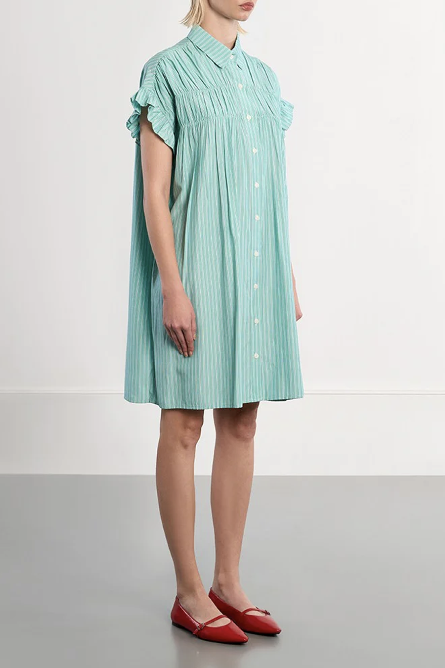Women's Molly Bracken Minette Shirt Dress in Mint Stripe