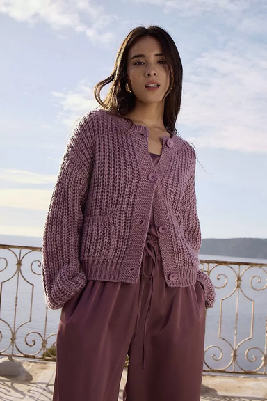Women's Molly Bracken Tully Chunky Cardigan in Mauve