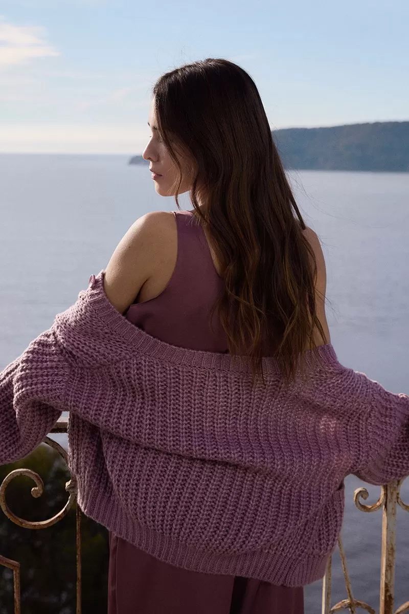 Women's Molly Bracken Tully Chunky Cardigan in Mauve