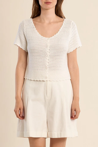 Women's Molly Bracken Wren SS Knit Cardigan in Ecru