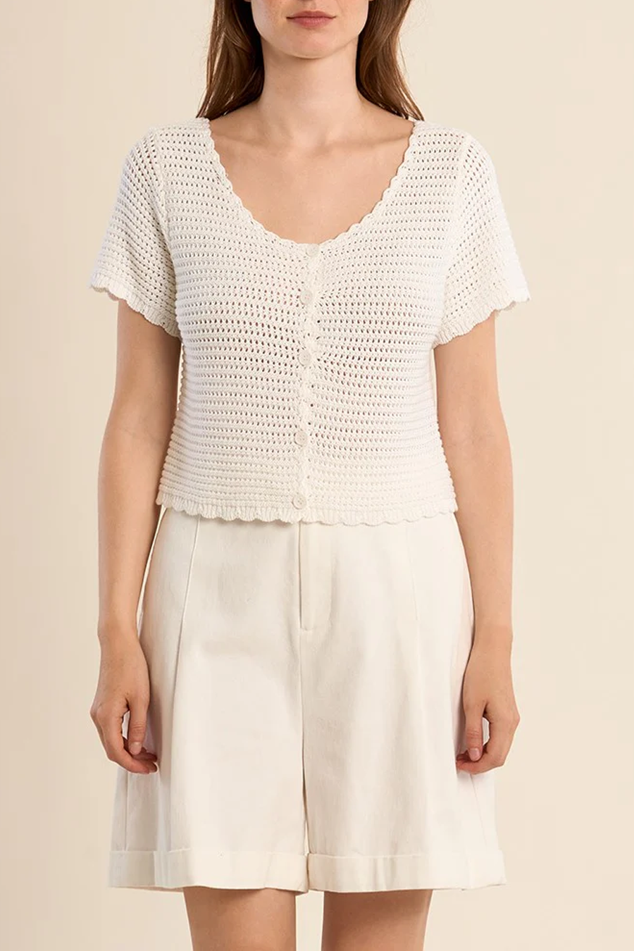 Women's Molly Bracken Wren SS Knit Cardigan in Ecru