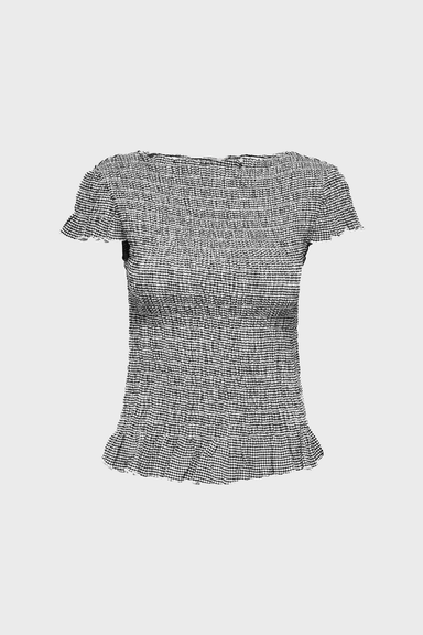 Women's Only Celle Boatneck Top in Black Checks