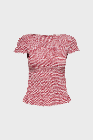 Women's Only Celle Boatneck Top in Cherry Checks