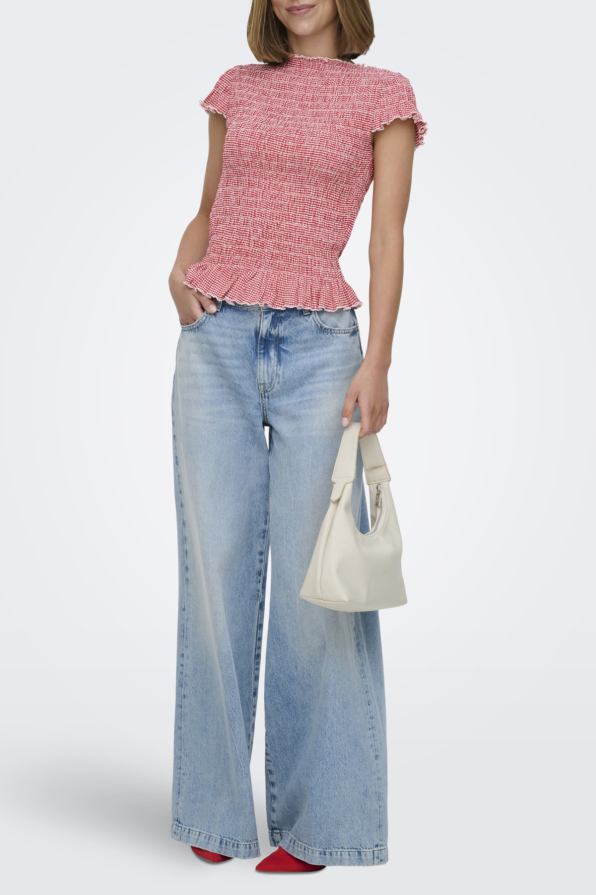 Women's Only Celle Boatneck Top in Cherry Checks