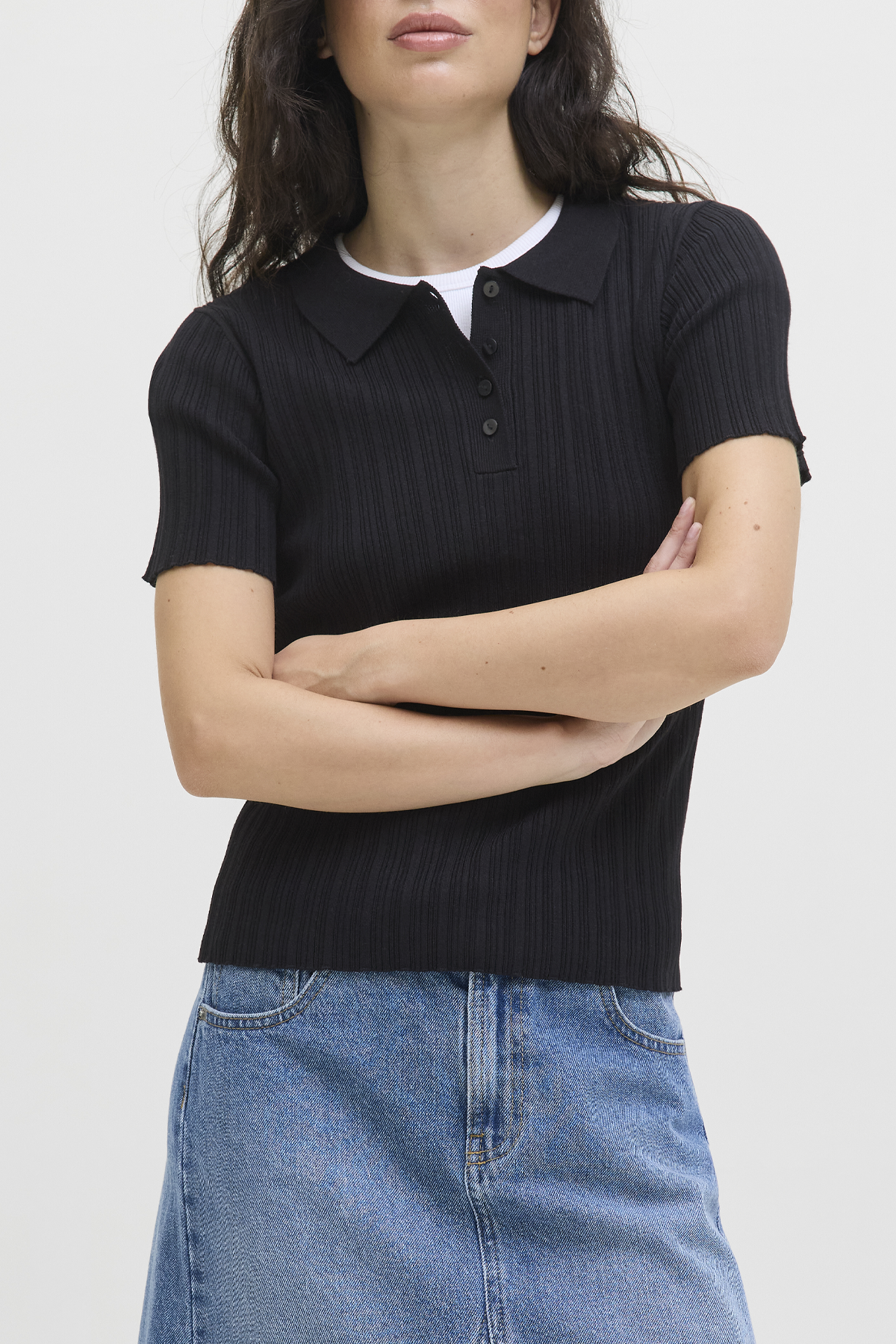 Women's JJXX Hadley Slinky Polo in Black