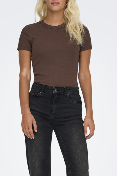 Women's Only Val Ribbed Tee in Chocolate