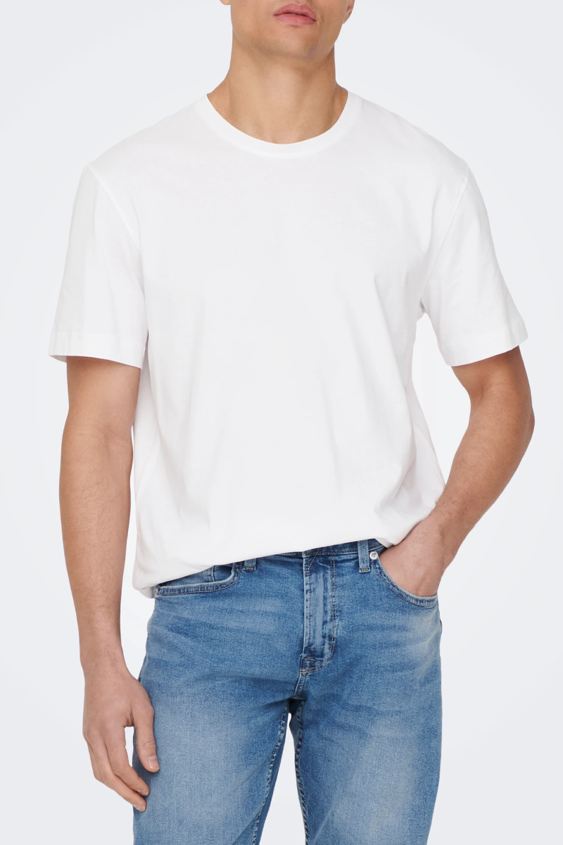 Men's Only & Sons Max SS Stitch Tee in White