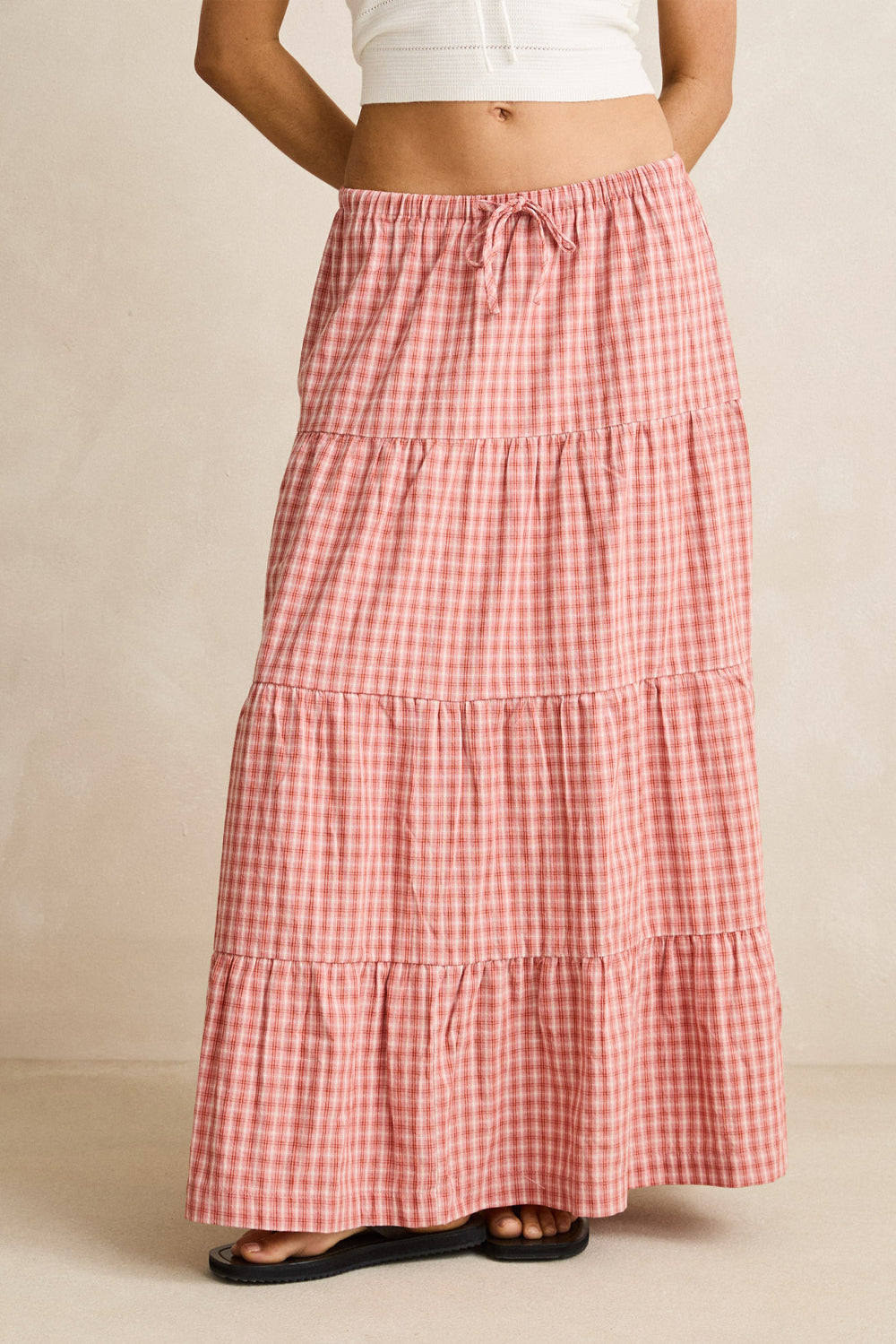 Women's Rhythm Kirra Check Tiered Maxi Skirt
