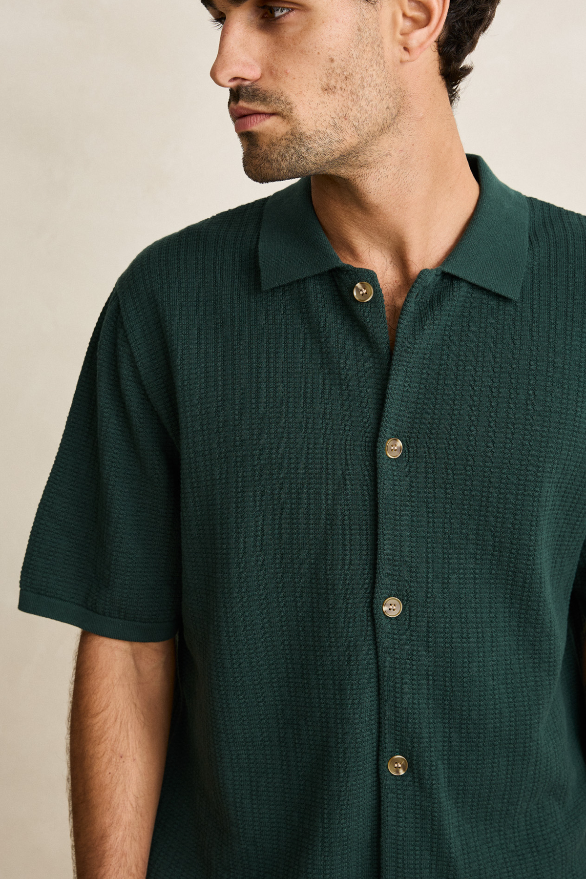 Men's Rhythm Textured Knit S/S Shirt in Forest