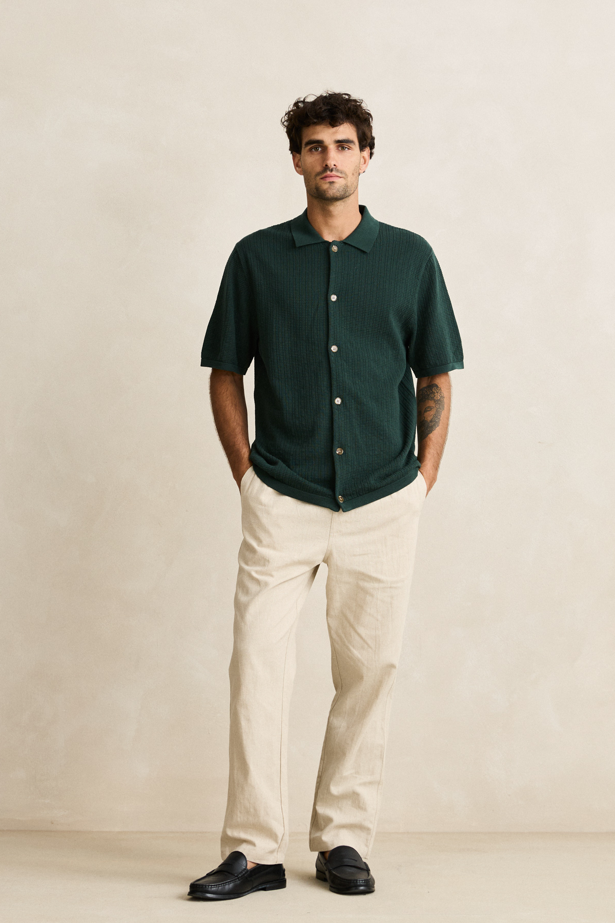 Men's Rhythm Textured Knit S/S Shirt in Forest