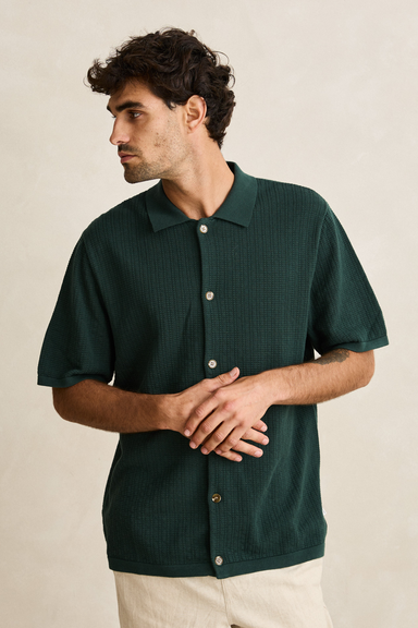 Men's Rhythm Textured Knit S/S Shirt in Forest