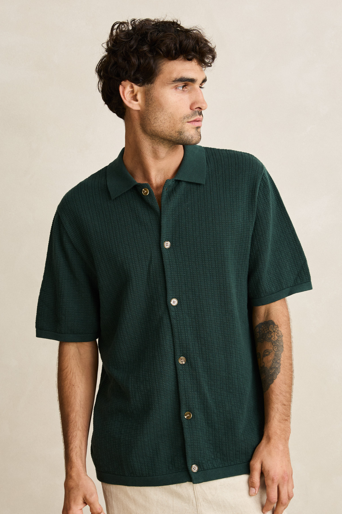 Men's Rhythm Textured Knit S/S Shirt in Forest