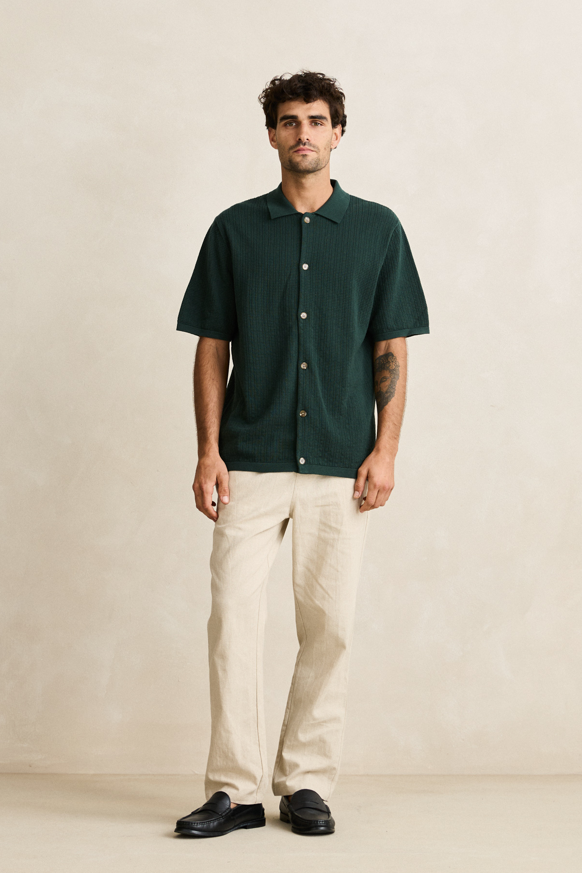 Men's Rhythm Textured Knit S/S Shirt in Forest