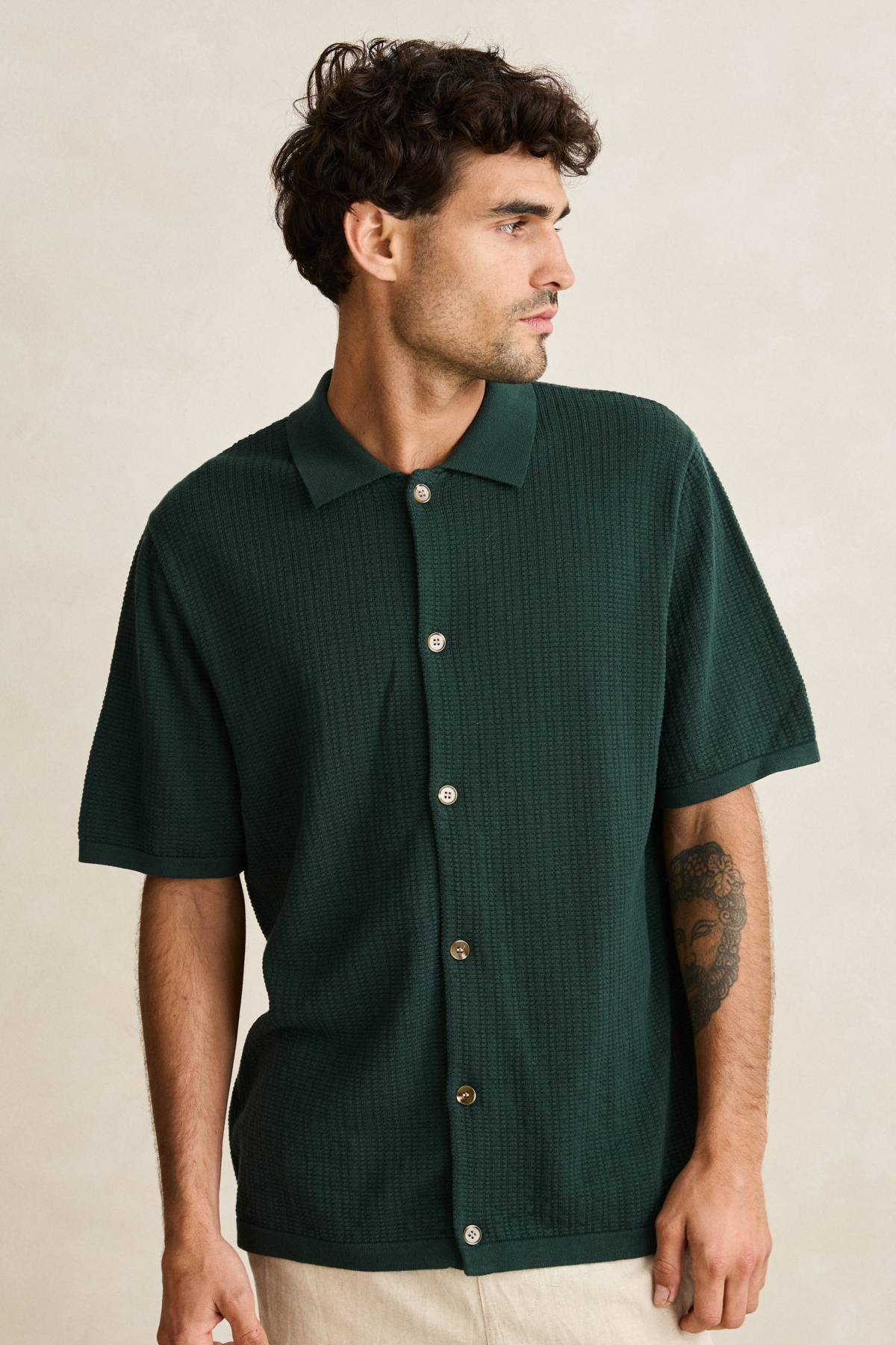 Men's Rhythm Textured Knit S/S Shirt in Forest