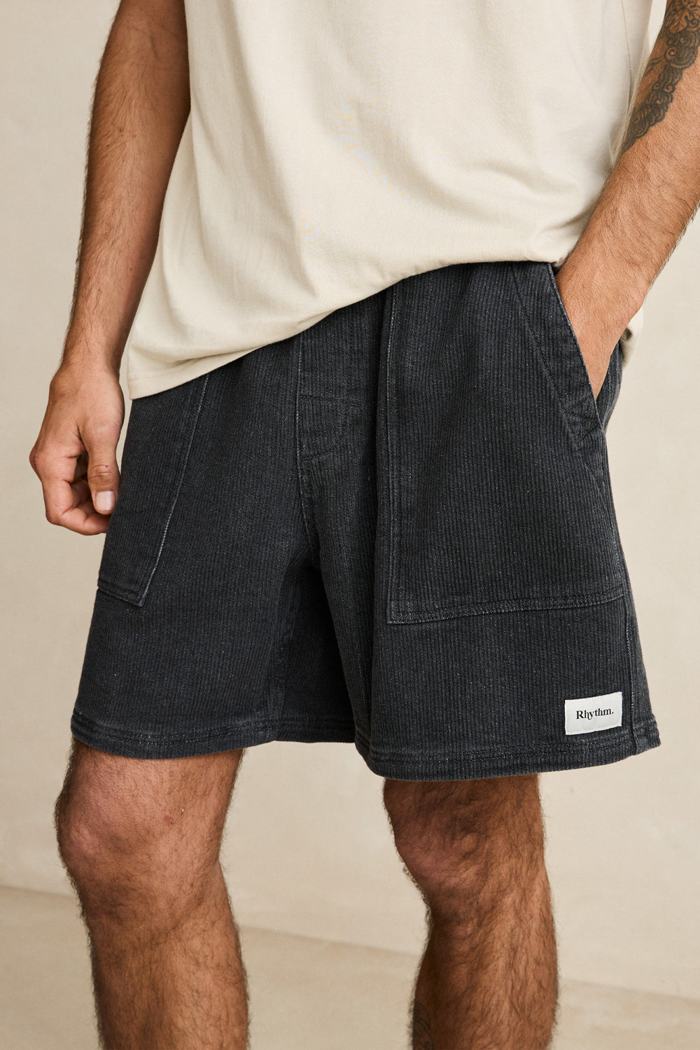 Men's Rhythm Textured Wale Jam Short in Dark Indigo