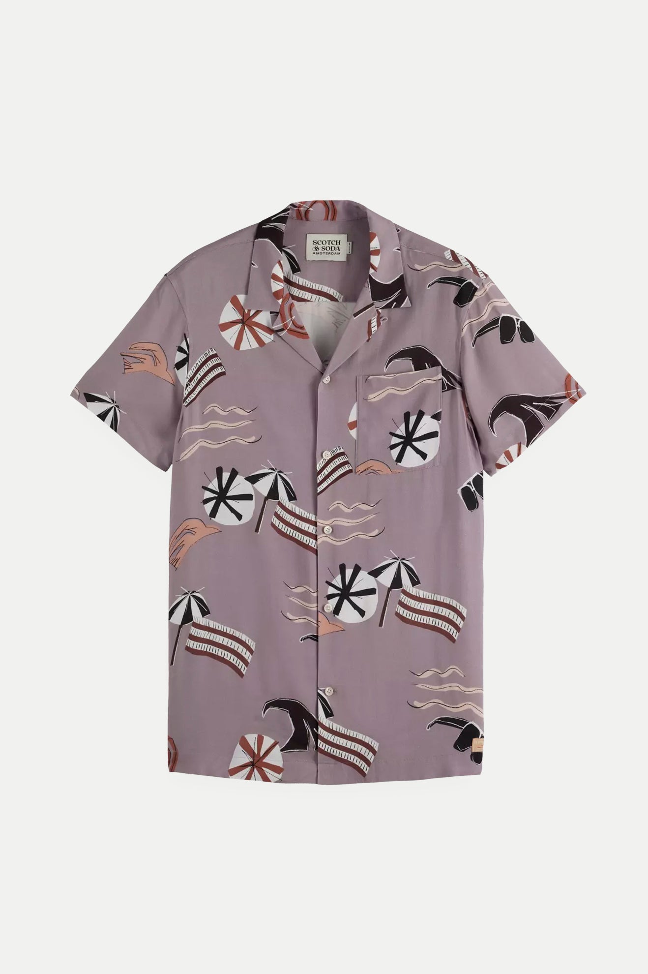 Men's Scotch & Soda AOP S/S Tencel Shirt in Cutout Beach Brown