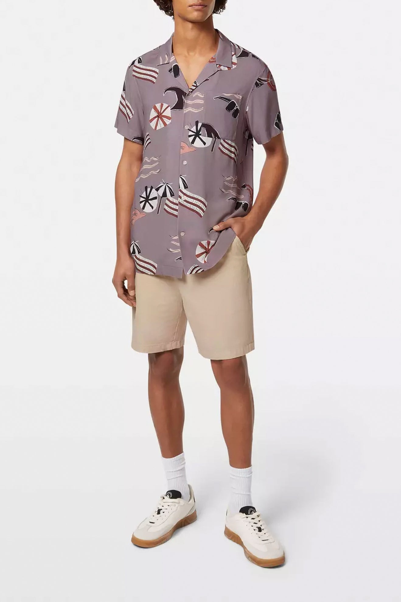 Men's Scotch & Soda AOP S/S Tencel Shirt in Cutout Beach Brown
