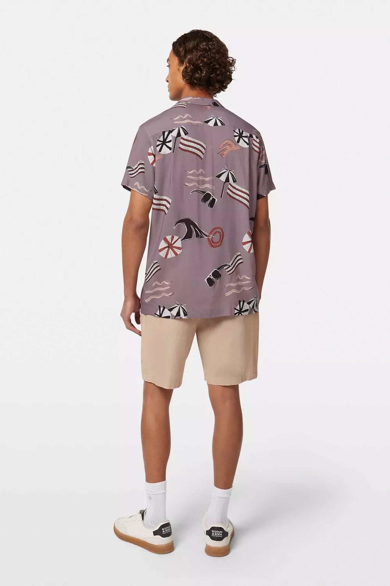 Men's Scotch & Soda AOP S/S Tencel Shirt in Cutout Beach Brown