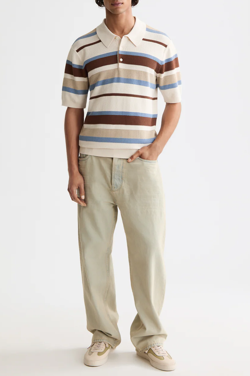 Men's Scotch & Soda Rib Knit Polo in Plaza Taupe Stripe