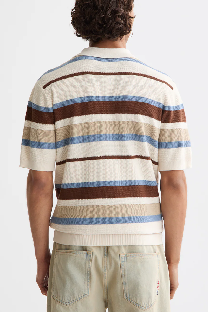 Men's Scotch & Soda Rib Knit Polo in Plaza Taupe Stripe