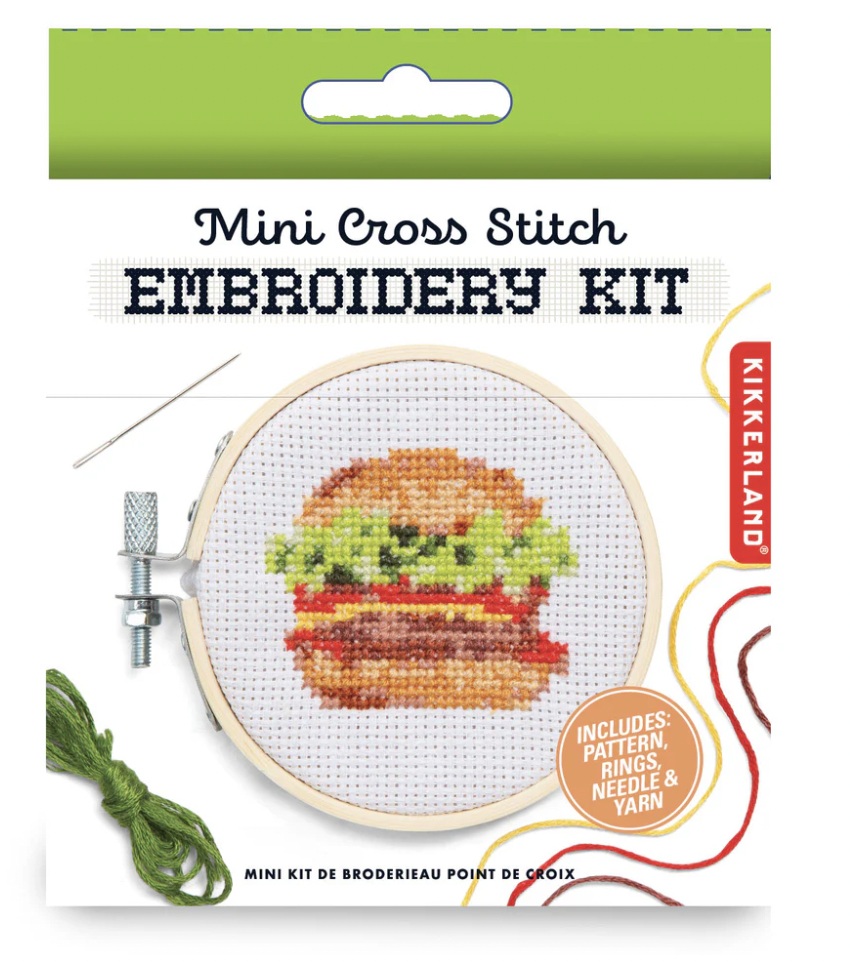 Kikkerland Mini Cross Stitch Burger Embroidery Kit
