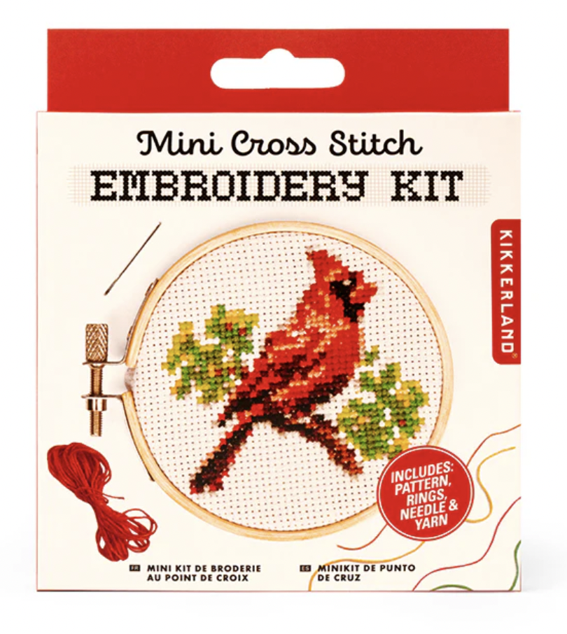 Kikkerland Mini Cross Stitch Cardinal Embroidery Kit