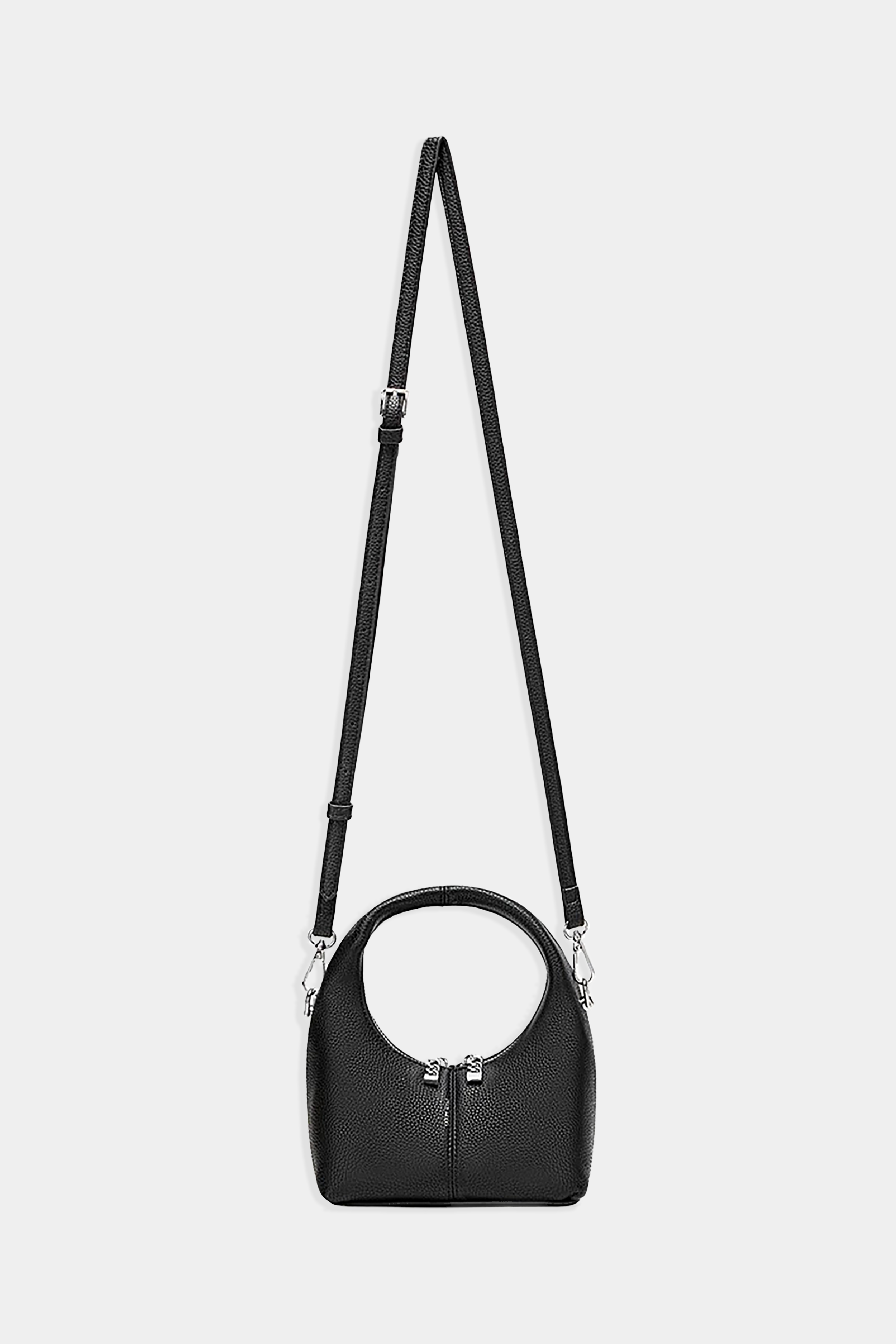 Circle Crossbody Bag in Black Pebbled