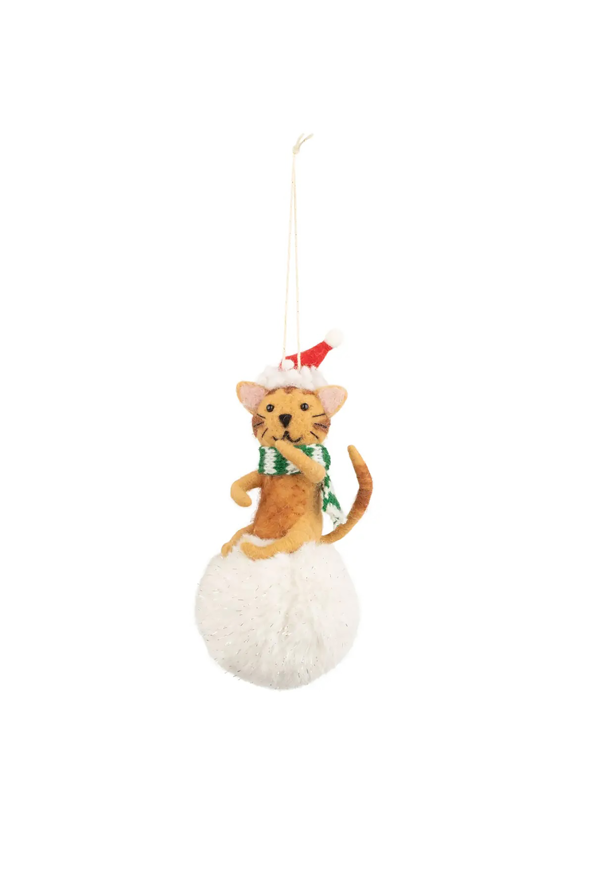 Felt Cat on Snowball Ornament