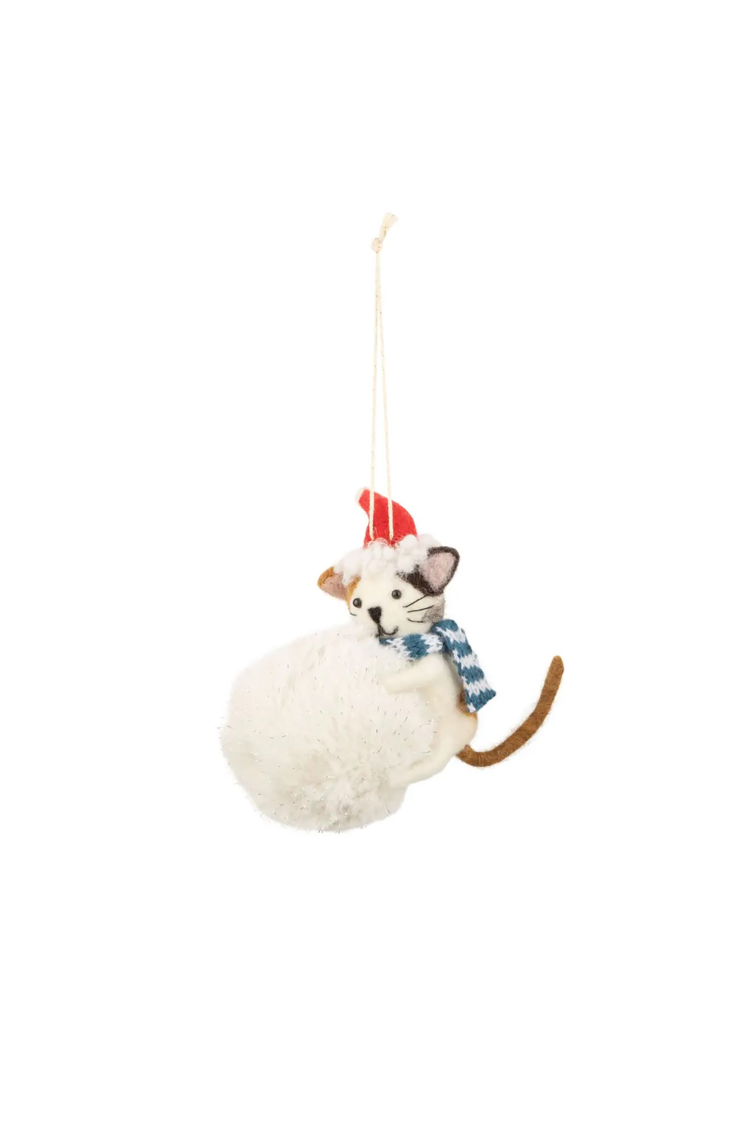 Felt Cat on Snowball Ornament