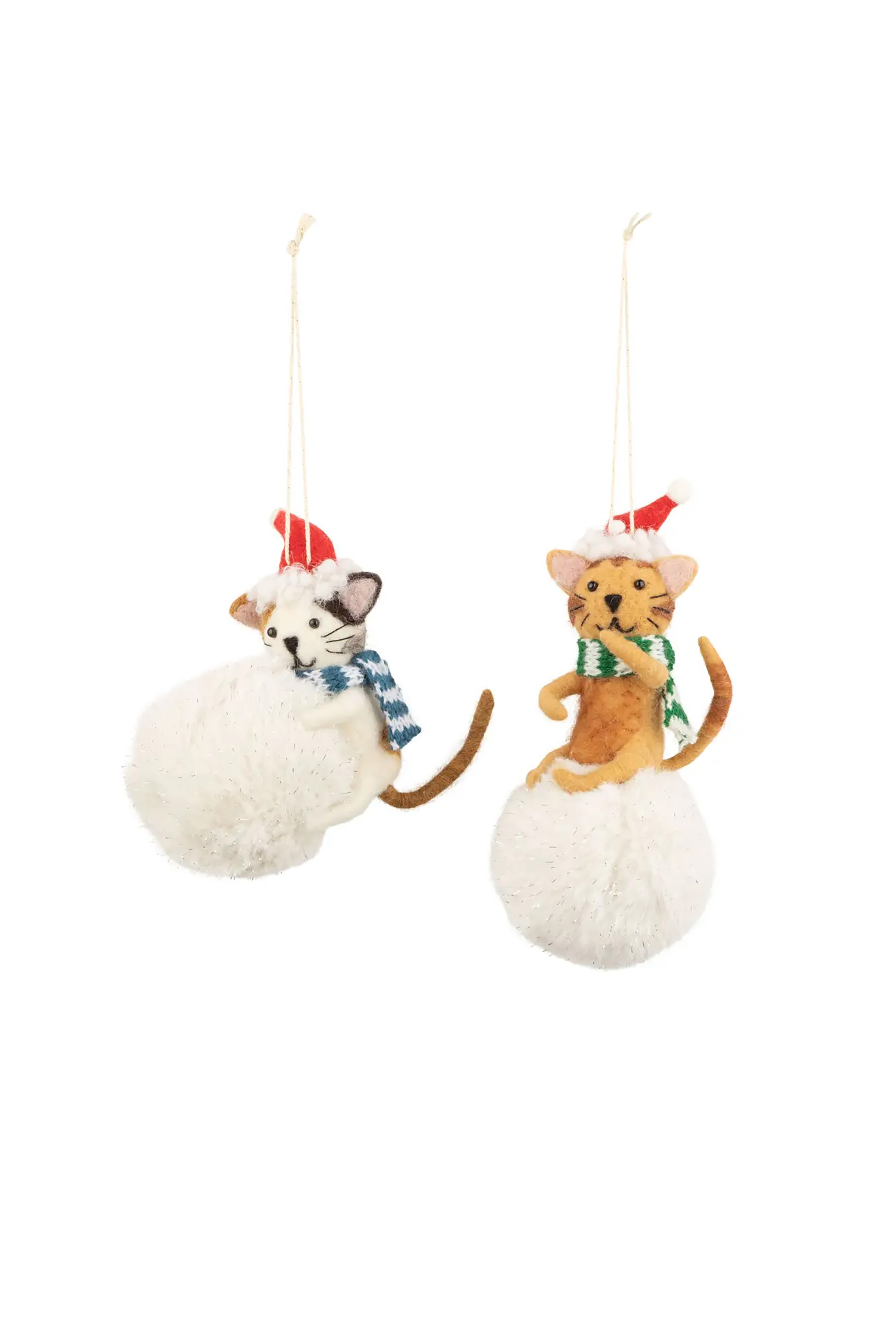 Felt Cat on Snowball Ornament