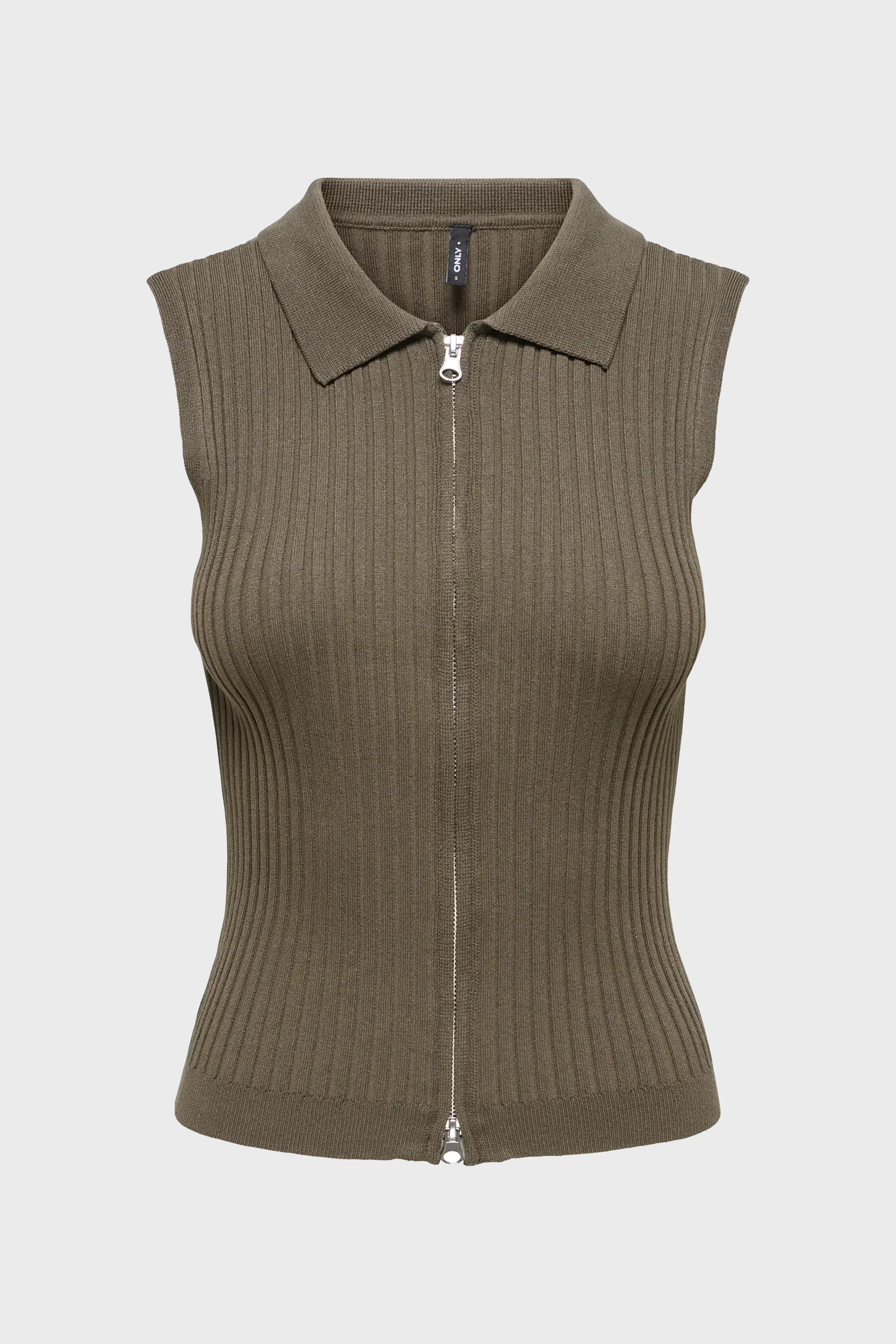 Meddi Sleeveless Zip Cardigan in Canteen