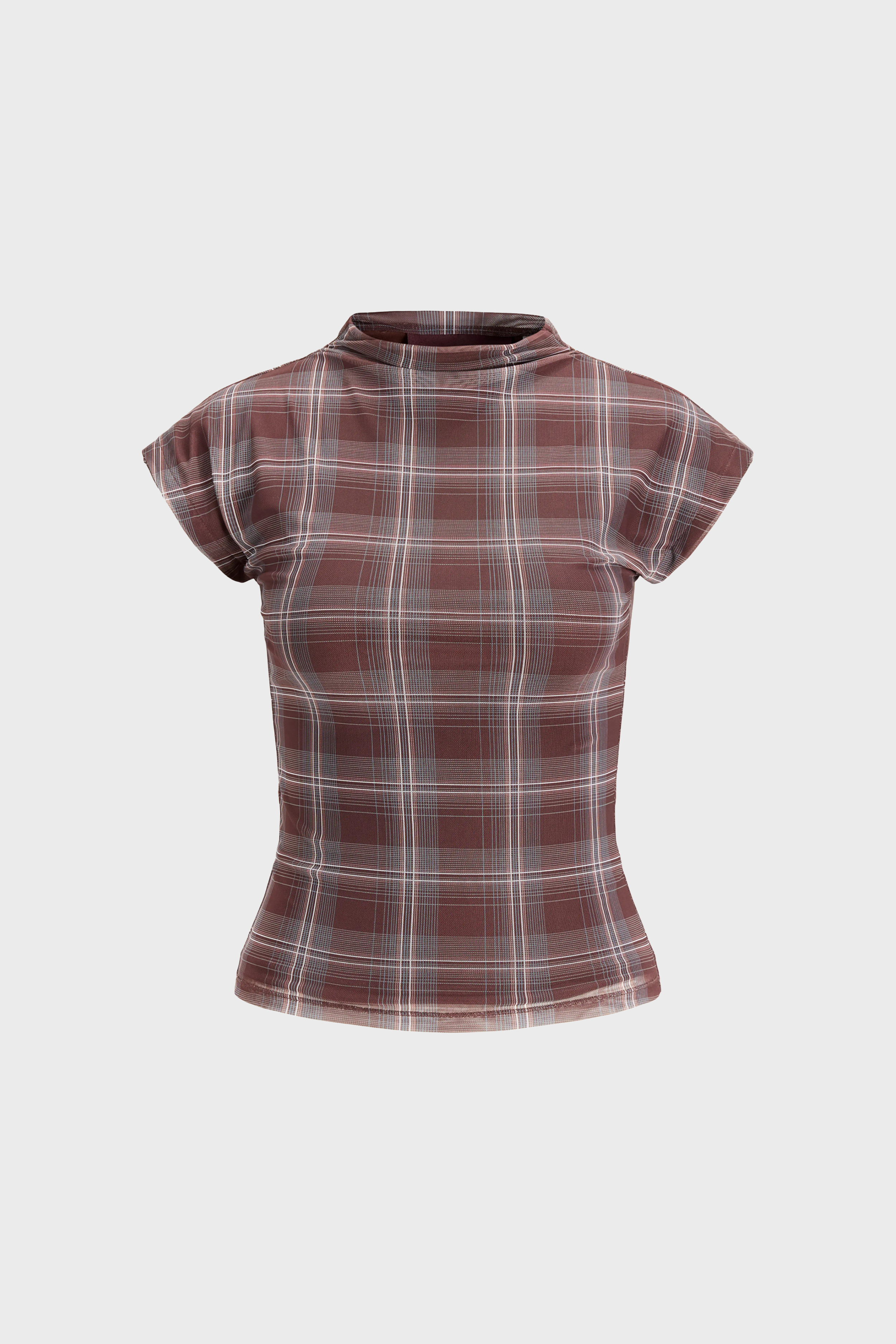 Minna Mesh High Neck Top in Checks
