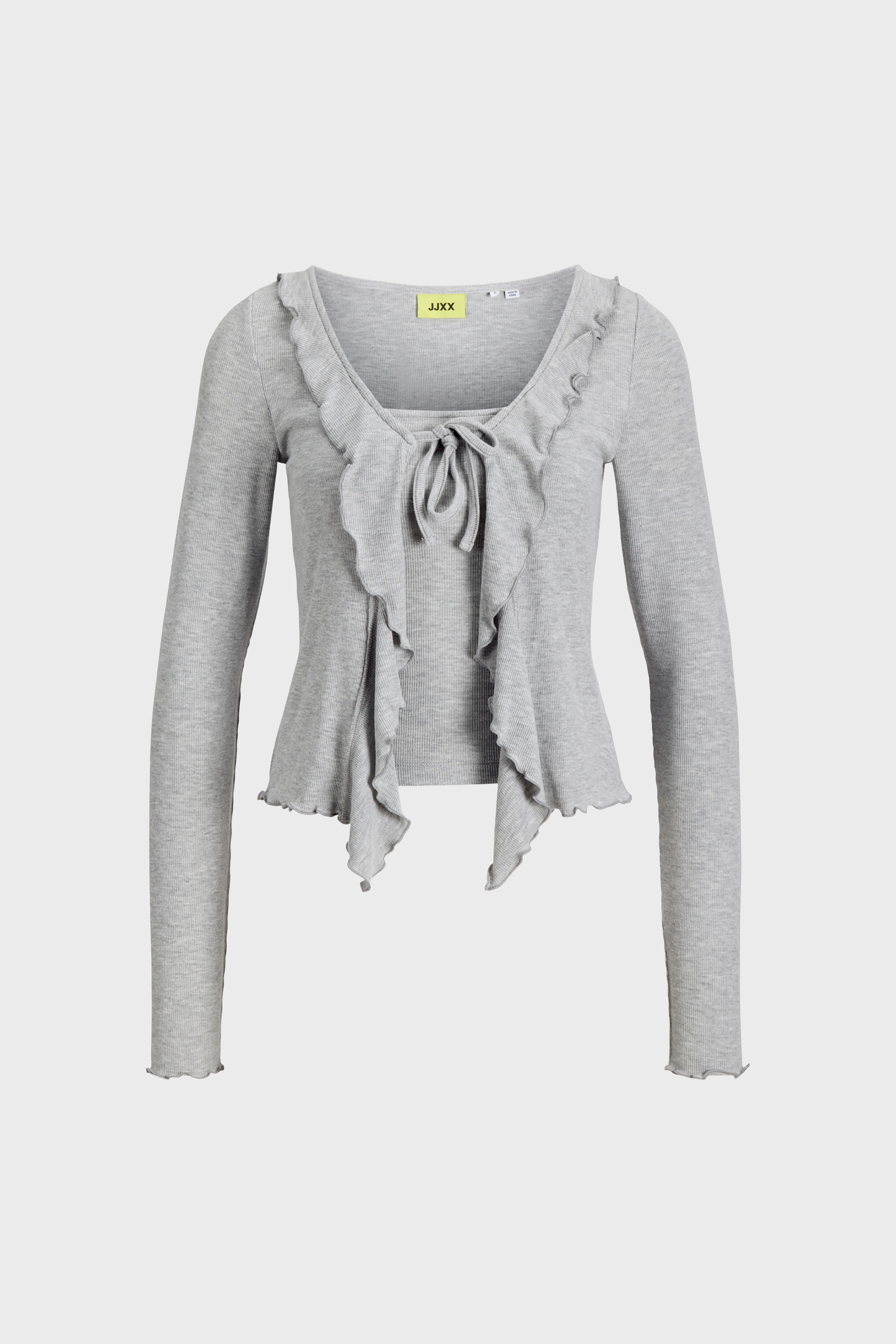 Uma L/S Bow Top in Light Grey Melange